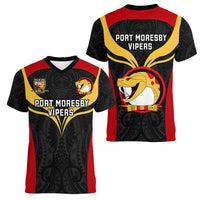 Papua New Guinea Rugby Women V Neck T Shirt Port Moresby Vipers PNG Polynesian Pattern - Wonder Print Shop