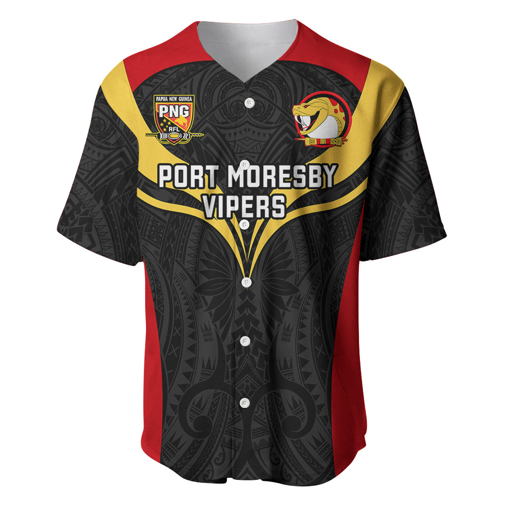 Custom Papua New Guinea Rugby Baseball Jersey Port Moresby Vipers PNG Polynesian Pattern - Wonder Print Shop