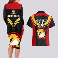 Custom Papua New Guinea Rugby Couples Matching Long Sleeve Bodycon Dress and Hawaiian Shirt Port Moresby Vipers PNG Polynesian Pattern - Wonder Print Shop