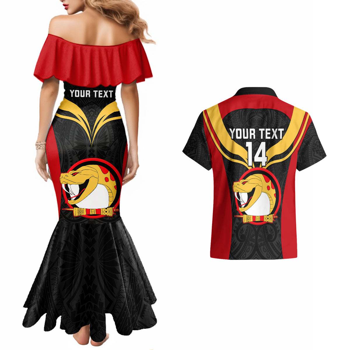 Custom Papua New Guinea Rugby Couples Matching Mermaid Dress And Hawaiian Shirt Port Moresby Vipers PNG Polynesian Pattern - Wonder Print Shop