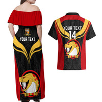 Custom Papua New Guinea Rugby Couples Matching Off Shoulder Maxi Dress and Hawaiian Shirt Port Moresby Vipers PNG Polynesian Pattern - Wonder Print Shop