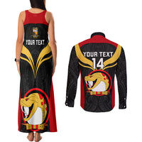 Custom Papua New Guinea Rugby Couples Matching Tank Maxi Dress and Long Sleeve Button Shirts Port Moresby Vipers PNG Polynesian Pattern - Wonder Print Shop