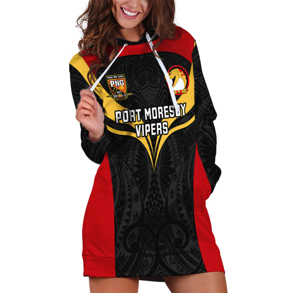 Custom Papua New Guinea Rugby Hoodie Dress Port Moresby Vipers PNG Polynesian Pattern - Wonder Print Shop