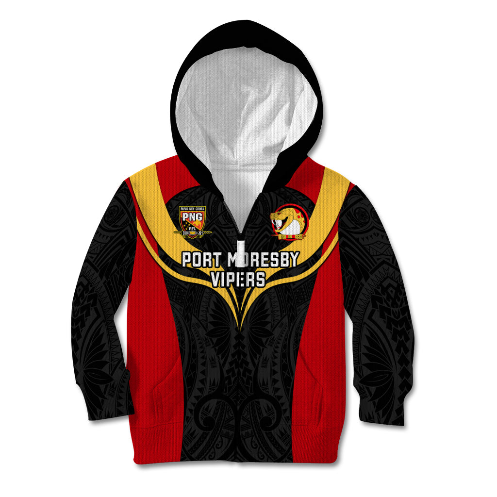 Custom Papua New Guinea Rugby Kid Hoodie Port Moresby Vipers PNG Polynesian Pattern - Wonder Print Shop