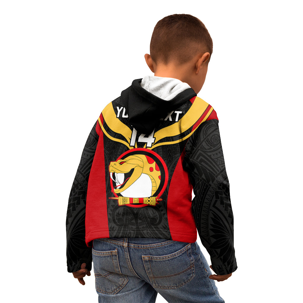 Custom Papua New Guinea Rugby Kid Hoodie Port Moresby Vipers PNG Polynesian Pattern - Wonder Print Shop