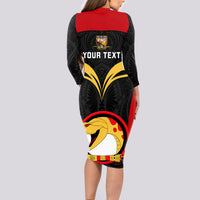 Custom Papua New Guinea Rugby Long Sleeve Bodycon Dress Port Moresby Vipers PNG Polynesian Pattern - Wonder Print Shop