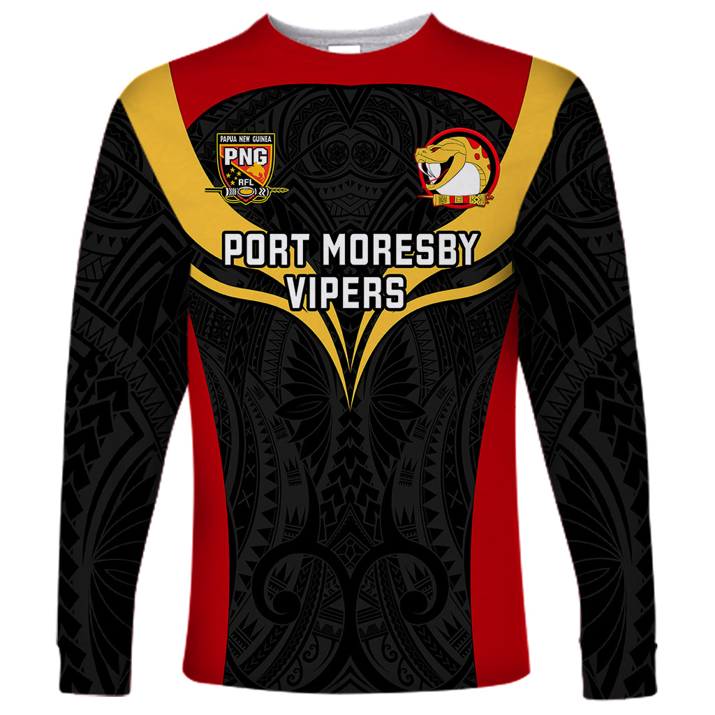 Custom Papua New Guinea Rugby Long Sleeve Shirt Port Moresby Vipers PNG Polynesian Pattern - Wonder Print Shop