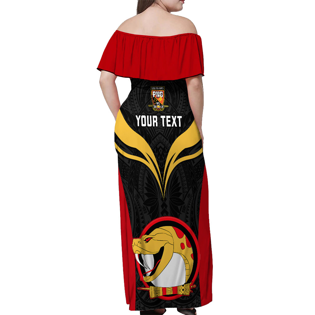 Custom Papua New Guinea Rugby Off Shoulder Maxi Dress Port Moresby Vipers PNG Polynesian Pattern - Wonder Print Shop