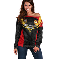 Custom Papua New Guinea Rugby Off Shoulder Sweater Port Moresby Vipers PNG Polynesian Pattern - Wonder Print Shop