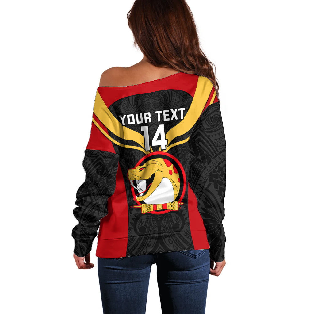 Custom Papua New Guinea Rugby Off Shoulder Sweater Port Moresby Vipers PNG Polynesian Pattern - Wonder Print Shop