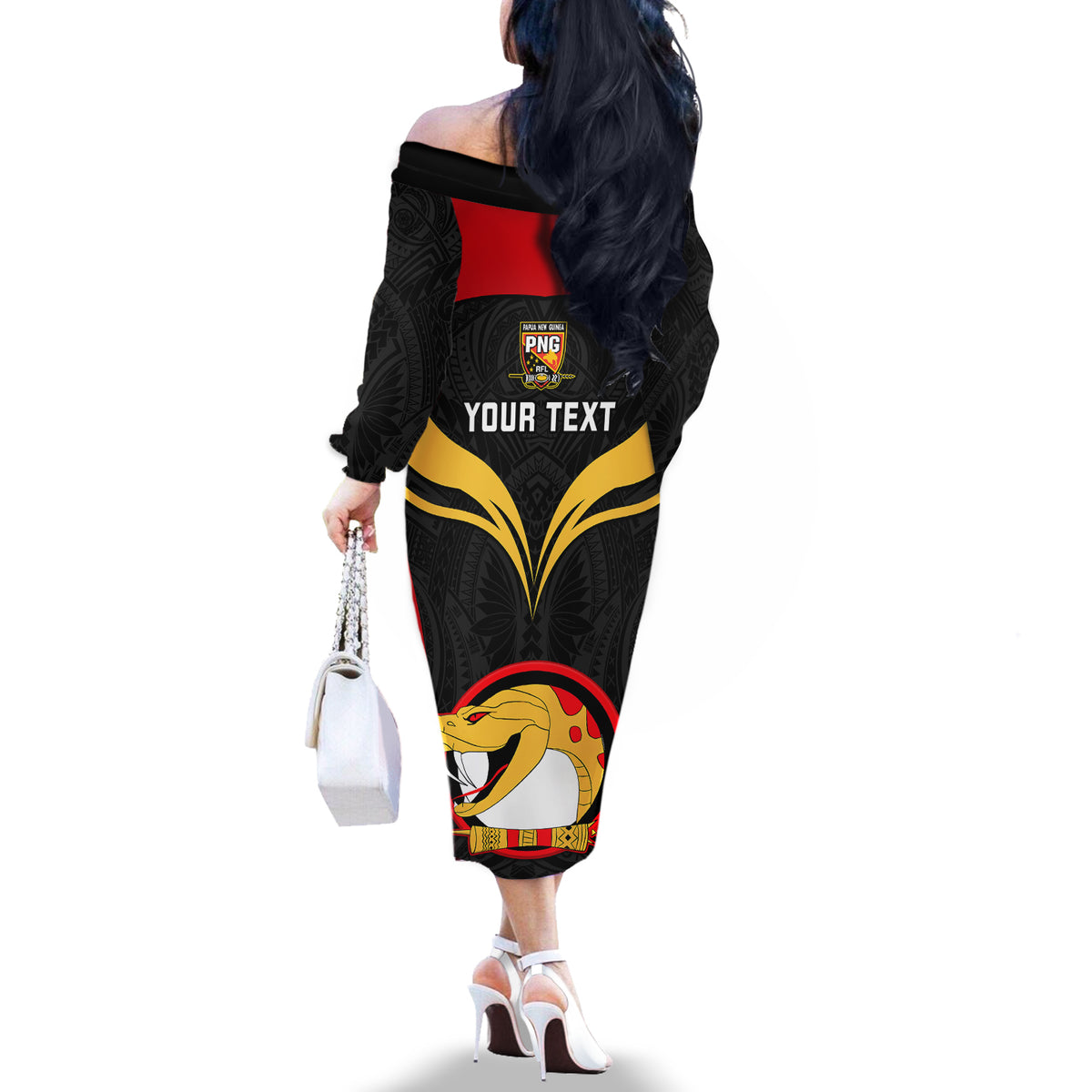 Custom Papua New Guinea Rugby Off The Shoulder Long Sleeve Dress Port Moresby Vipers PNG Polynesian Pattern - Wonder Print Shop