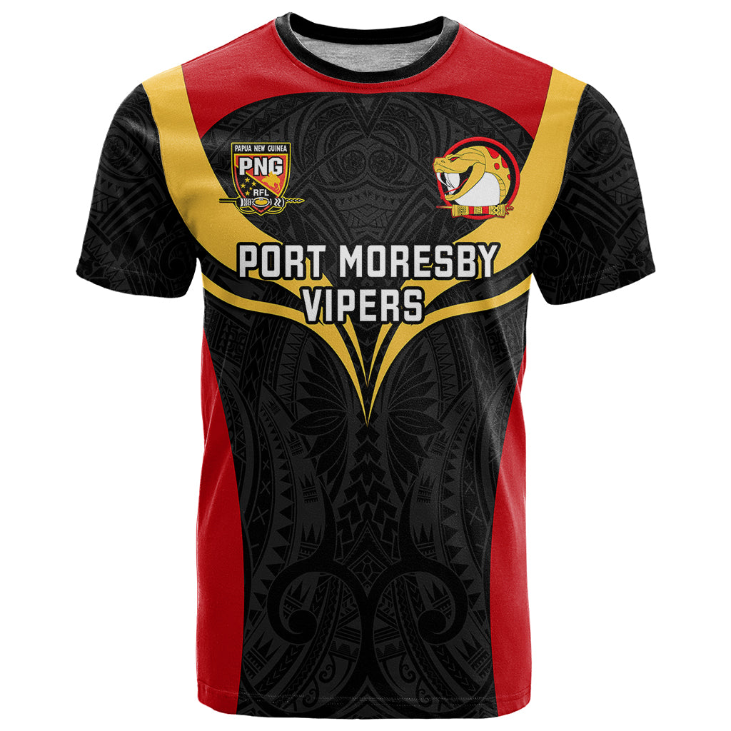 Custom Papua New Guinea Rugby T Shirt Port Moresby Vipers PNG Polynesian Pattern - Wonder Print Shop