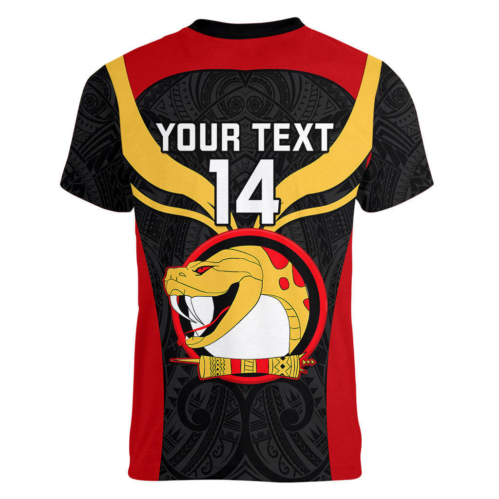 Custom Papua New Guinea Rugby Women V Neck T Shirt Port Moresby Vipers PNG Polynesian Pattern - Wonder Print Shop