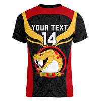 Custom Papua New Guinea Rugby Women V Neck T Shirt Port Moresby Vipers PNG Polynesian Pattern - Wonder Print Shop