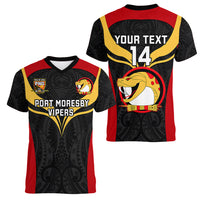 Custom Papua New Guinea Rugby Women V Neck T Shirt Port Moresby Vipers PNG Polynesian Pattern - Wonder Print Shop