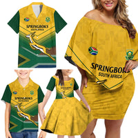 Custom South Africa Rugby Family Matching Off Shoulder Short Dress and Hawaiian Shirt Springboks Go Champions African Pattern - Wonder Print Shop