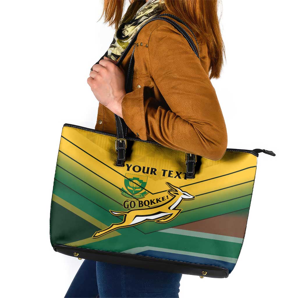 Custom South Africa Rugby Leather Tote Bag Springboks Go Champions African Pattern - Wonder Print Shop