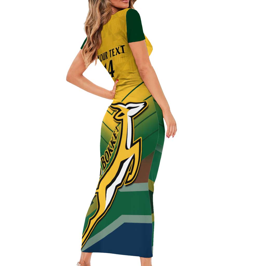 Custom South Africa Rugby Short Sleeve Bodycon Dress Springboks Go Champions African Pattern - Wonder Print Shop