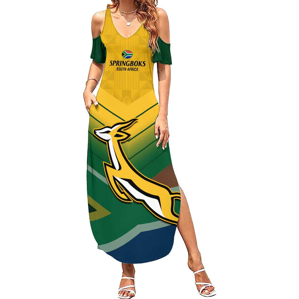 Custom South Africa Rugby Summer Maxi Dress Springboks Go Champions African Pattern - Wonder Print Shop