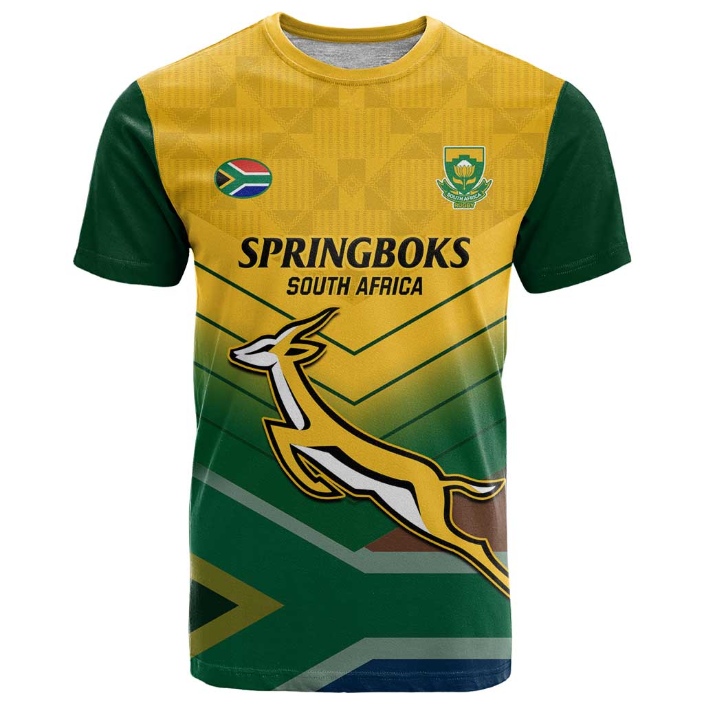 Custom South Africa Rugby T Shirt Springboks Go Champions African Pattern - Wonder Print Shop