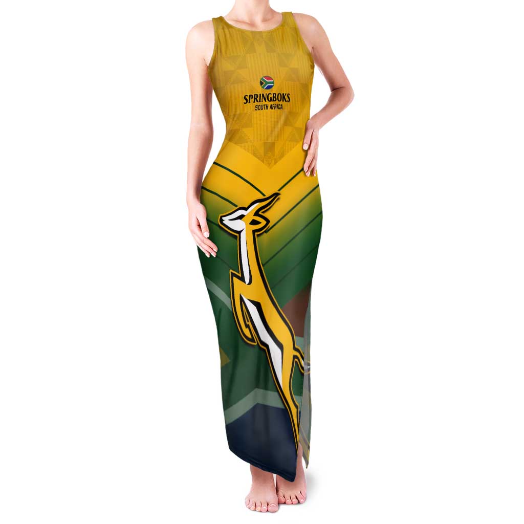Custom South Africa Rugby Tank Maxi Dress Springboks Go Champions African Pattern - Wonder Print Shop