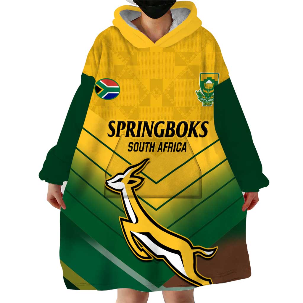 Custom South Africa Rugby Wearable Blanket Hoodie Springboks Go Champions African Pattern - Wonder Print Shop