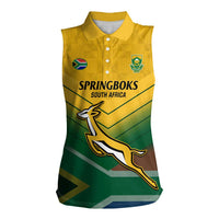 Custom South Africa Rugby Women Sleeveless Polo Shirt Springboks Go Champions African Pattern - Wonder Print Shop