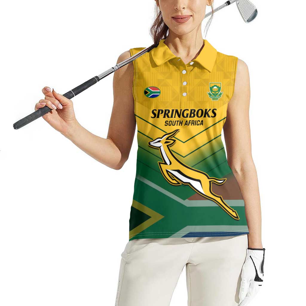 Custom South Africa Rugby Women Sleeveless Polo Shirt Springboks Go Champions African Pattern - Wonder Print Shop