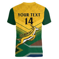 Custom South Africa Rugby Women V-Neck T-Shirt Springboks Go Champions African Pattern - Wonder Print Shop