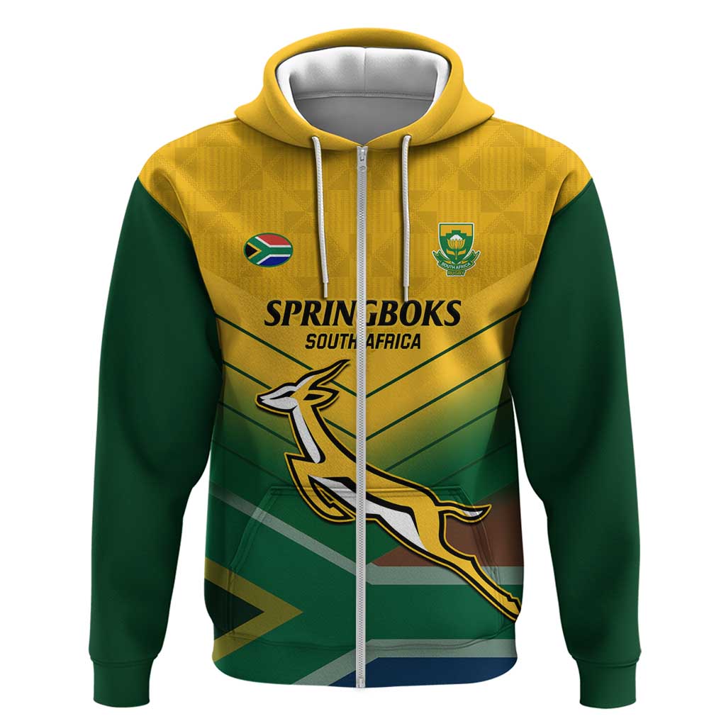 Custom South Africa Rugby Zip Hoodie Springboks Go Champions African Pattern - Wonder Print Shop