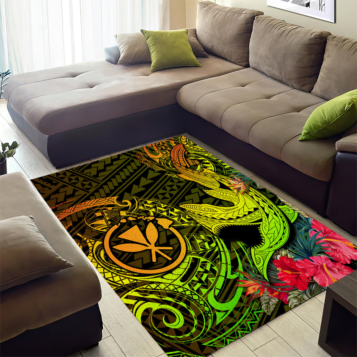 Hawaii Area Rug Kanaka Map With Polynesian Shark Tattoo Reggae Unique - Wonder Print Shop