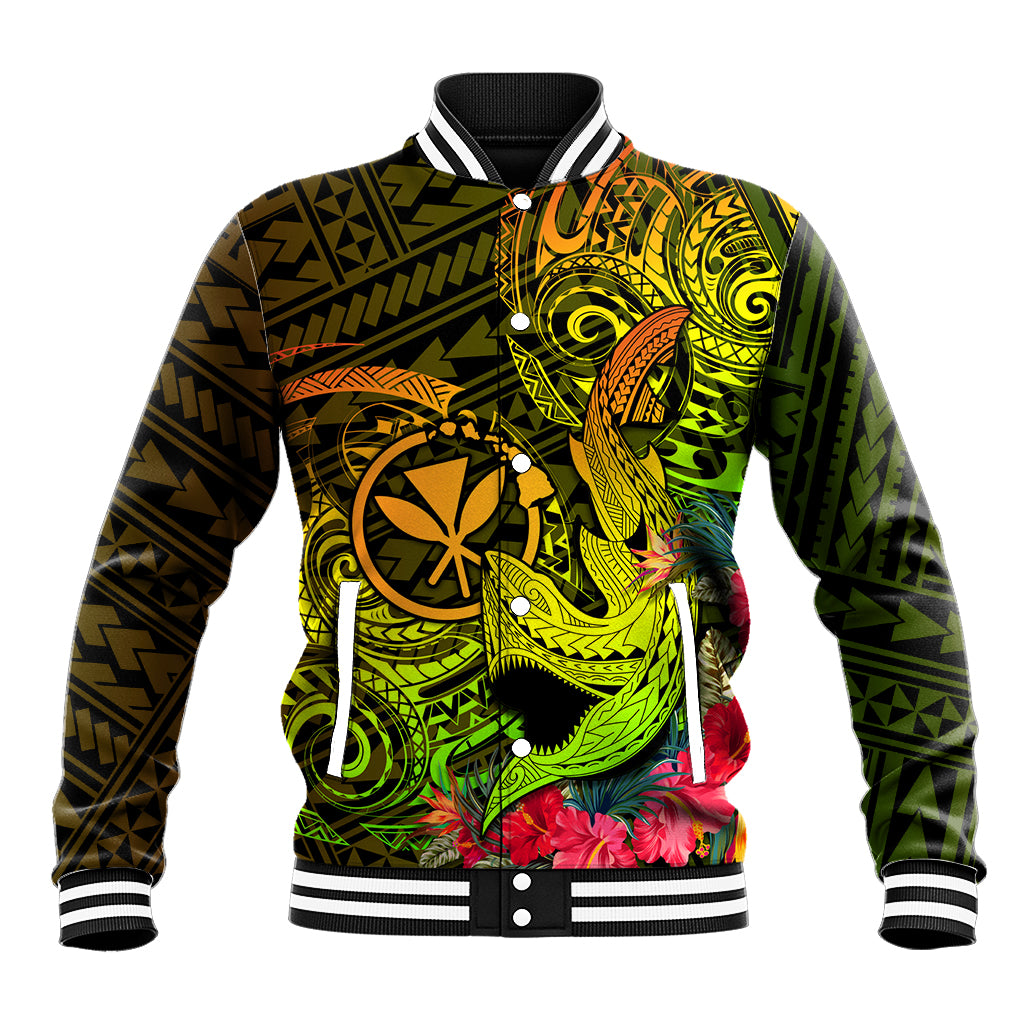 Hawaii Baseball Jacket Kanaka Map With Polynesian Shark Tattoo Reggae Unique - Wonder Print Shop