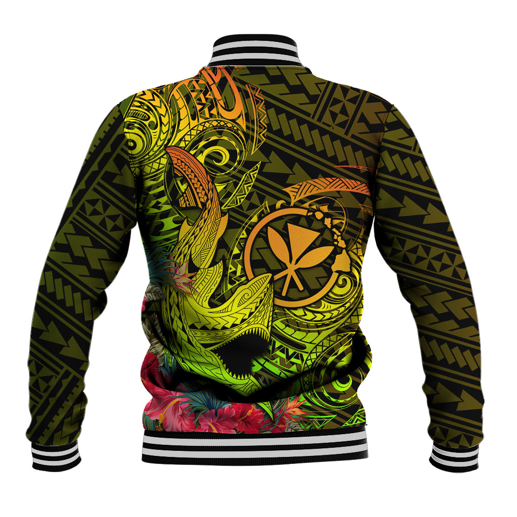 Hawaii Baseball Jacket Kanaka Map With Polynesian Shark Tattoo Reggae Unique - Wonder Print Shop