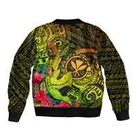 Hawaii Bomber Jacket Kanaka Map With Polynesian Shark Tattoo Reggae Unique - Wonder Print Shop