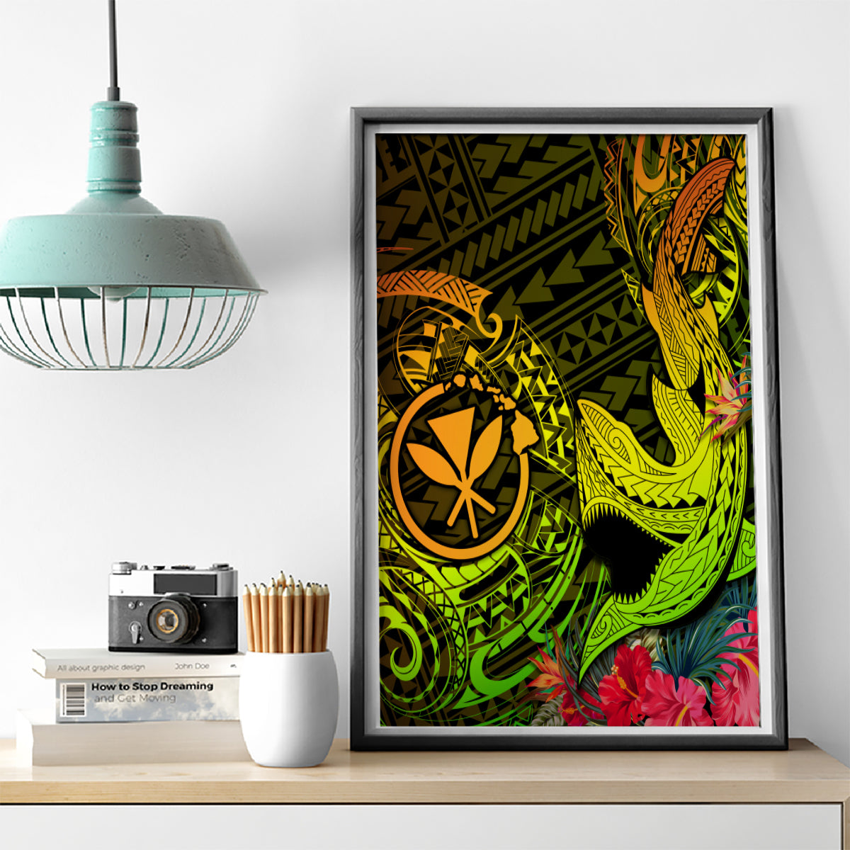 Hawaii Canvas Wall Art Kanaka Map With Polynesian Shark Tattoo Reggae Unique - Wonder Print Shop