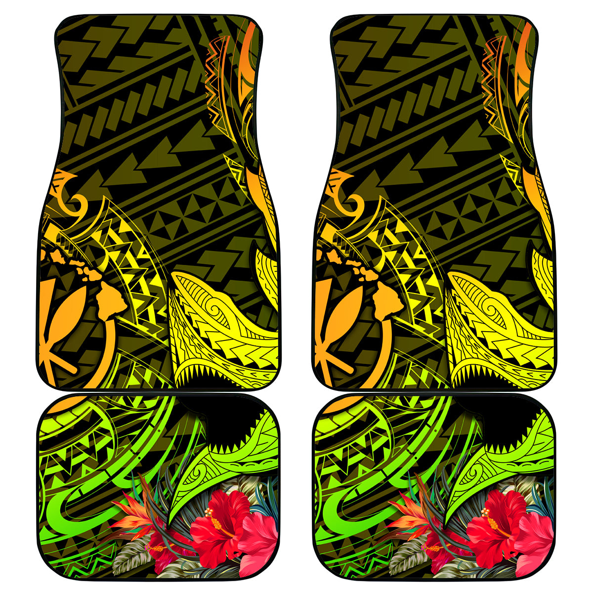 Hawaii Car Mats Kanaka Map With Polynesian Shark Tattoo Reggae Unique - Wonder Print Shop