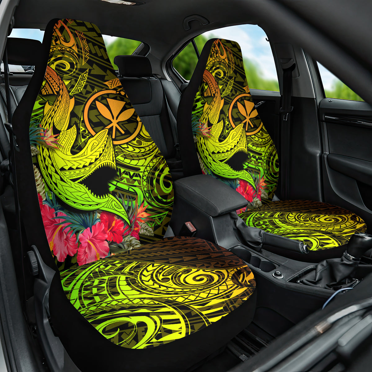 Hawaii Car Seat Cover Kanaka Map With Polynesian Shark Tattoo Reggae Unique - Wonder Print Shop