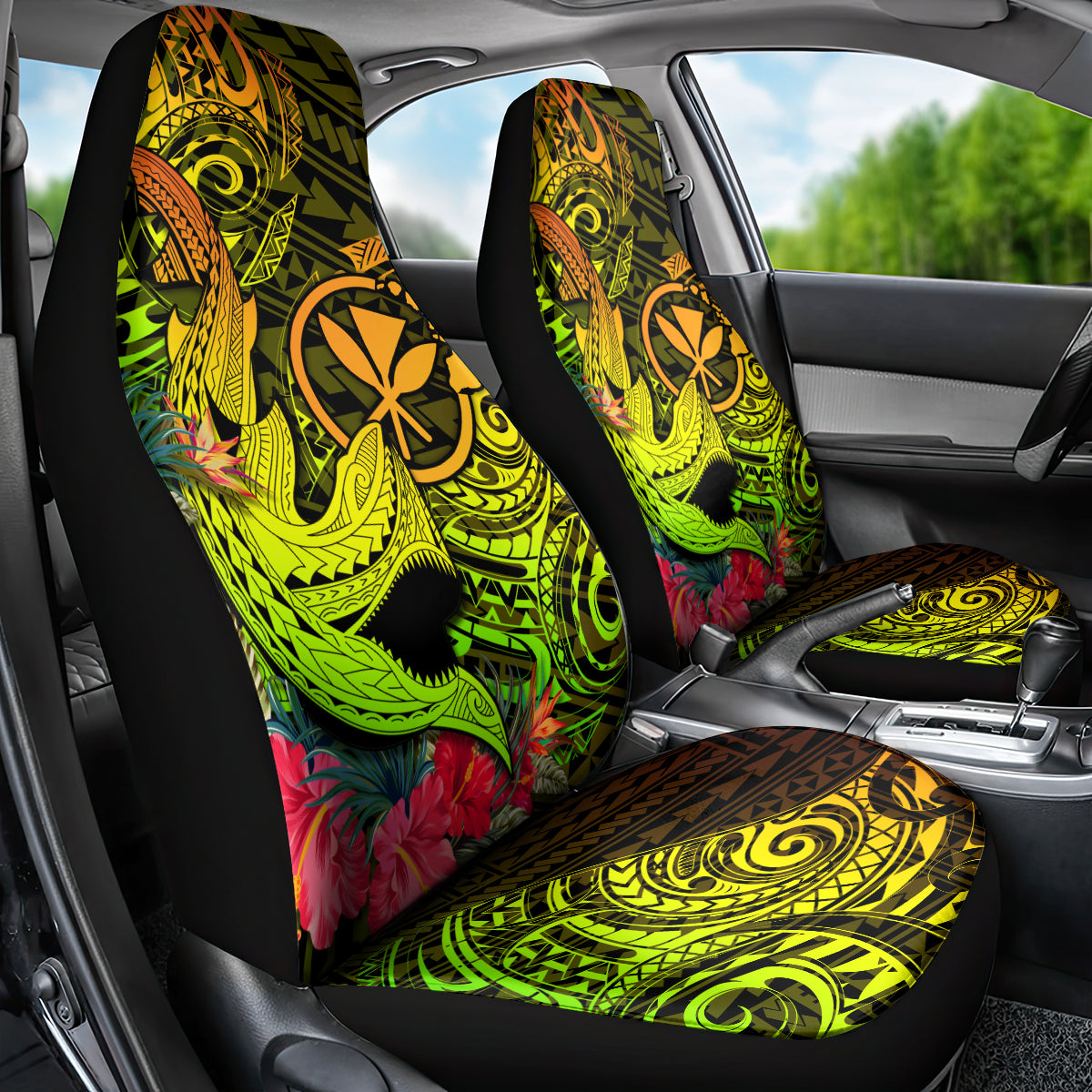 Hawaii Car Seat Cover Kanaka Map With Polynesian Shark Tattoo Reggae Unique - Wonder Print Shop