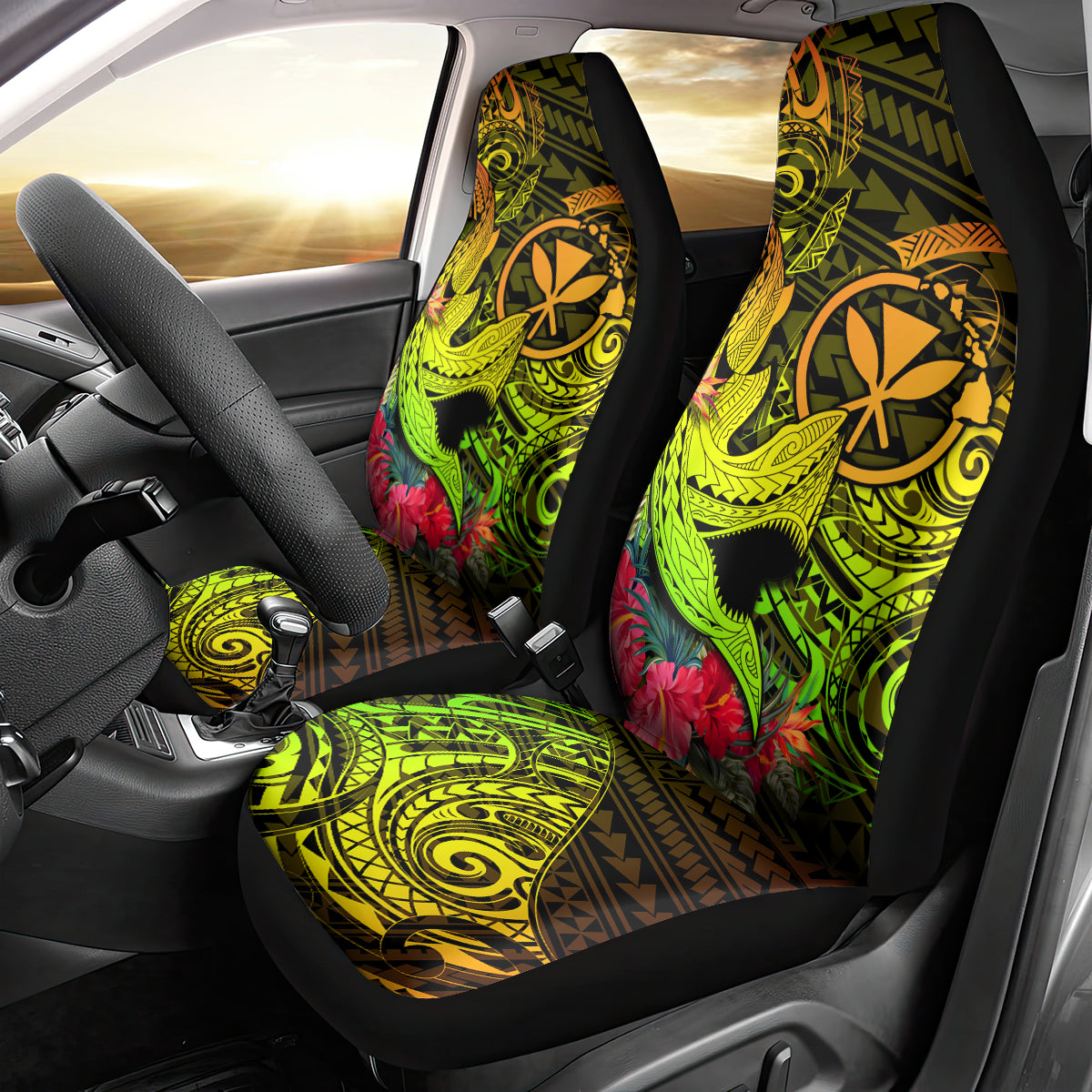 Hawaii Car Seat Cover Kanaka Map With Polynesian Shark Tattoo Reggae Unique - Wonder Print Shop