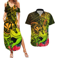 Hawaii Couples Matching Summer Maxi Dress and Hawaiian Shirt Kanaka Map With Polynesian Shark Tattoo Reggae Unique - Wonder Print Shop