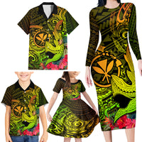 Hawaii Family Matching Long Sleeve Bodycon Dress and Hawaiian Shirt Kanaka Map With Polynesian Shark Tattoo Reggae Unique - Wonder Print Shop