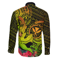 Hawaii Family Matching Long Sleeve Bodycon Dress and Hawaiian Shirt Kanaka Map With Polynesian Shark Tattoo Reggae Unique - Wonder Print Shop