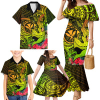 Hawaii Family Matching Mermaid Dress and Hawaiian Shirt Kanaka Map With Polynesian Shark Tattoo Reggae Unique - Wonder Print Shop