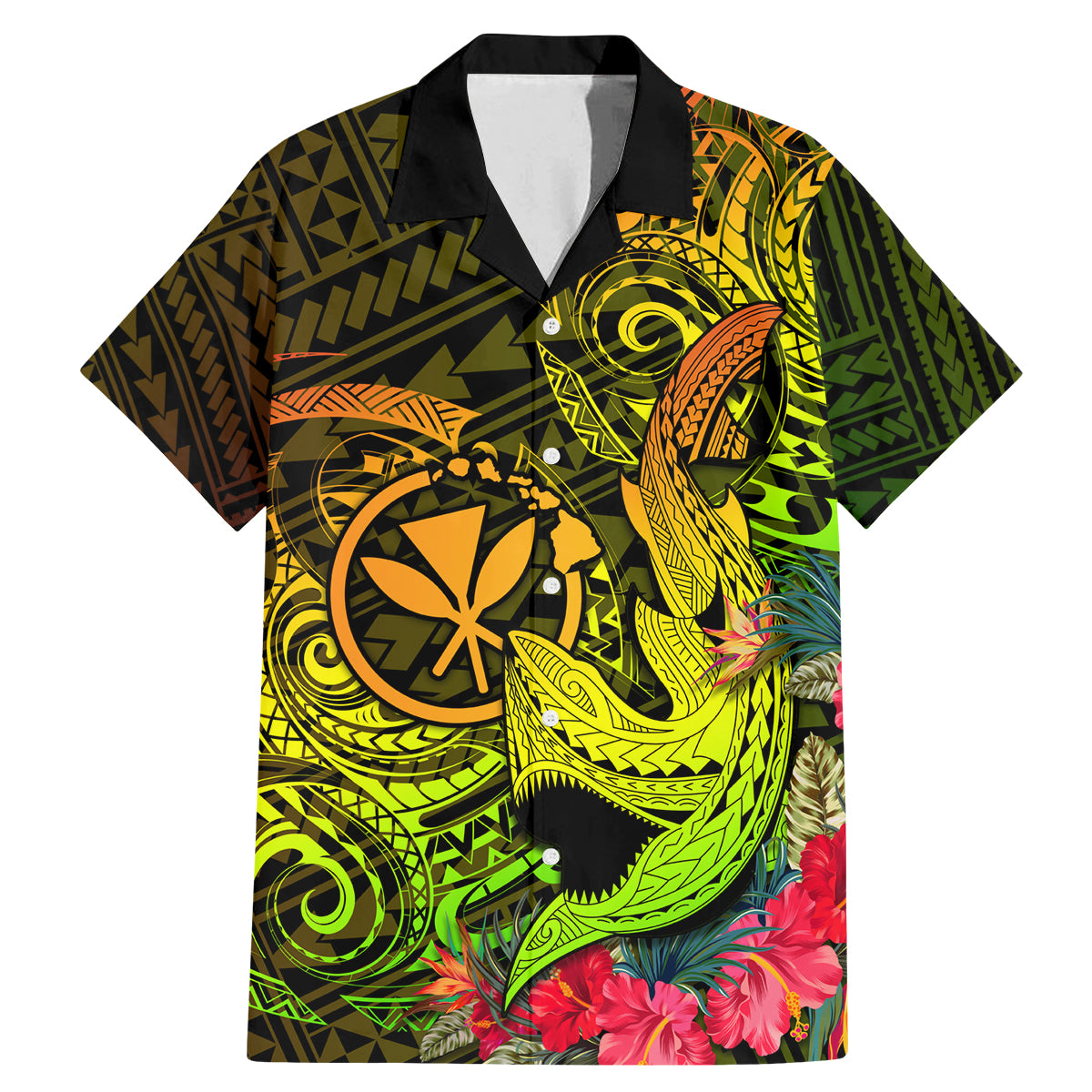 Hawaii Family Matching Mermaid Dress and Hawaiian Shirt Kanaka Map With Polynesian Shark Tattoo Reggae Unique - Wonder Print Shop