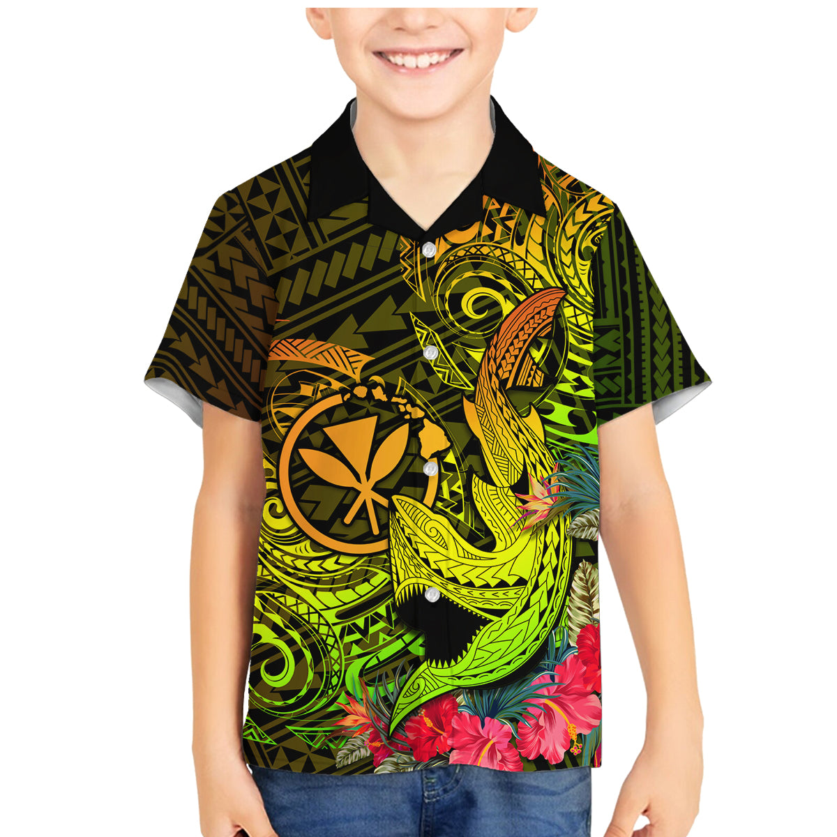 Hawaii Family Matching Mermaid Dress and Hawaiian Shirt Kanaka Map With Polynesian Shark Tattoo Reggae Unique - Wonder Print Shop