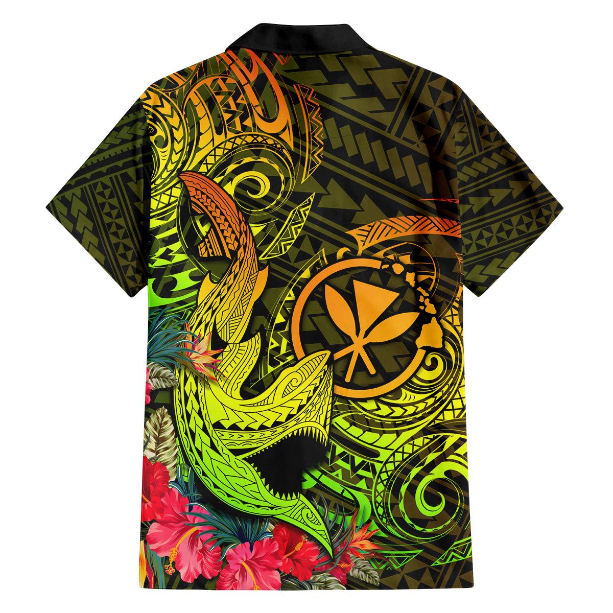 Hawaii Family Matching Off Shoulder Long Sleeve Dress and Hawaiian Shirt Kanaka Map With Polynesian Shark Tattoo Reggae Unique - Wonder Print Shop