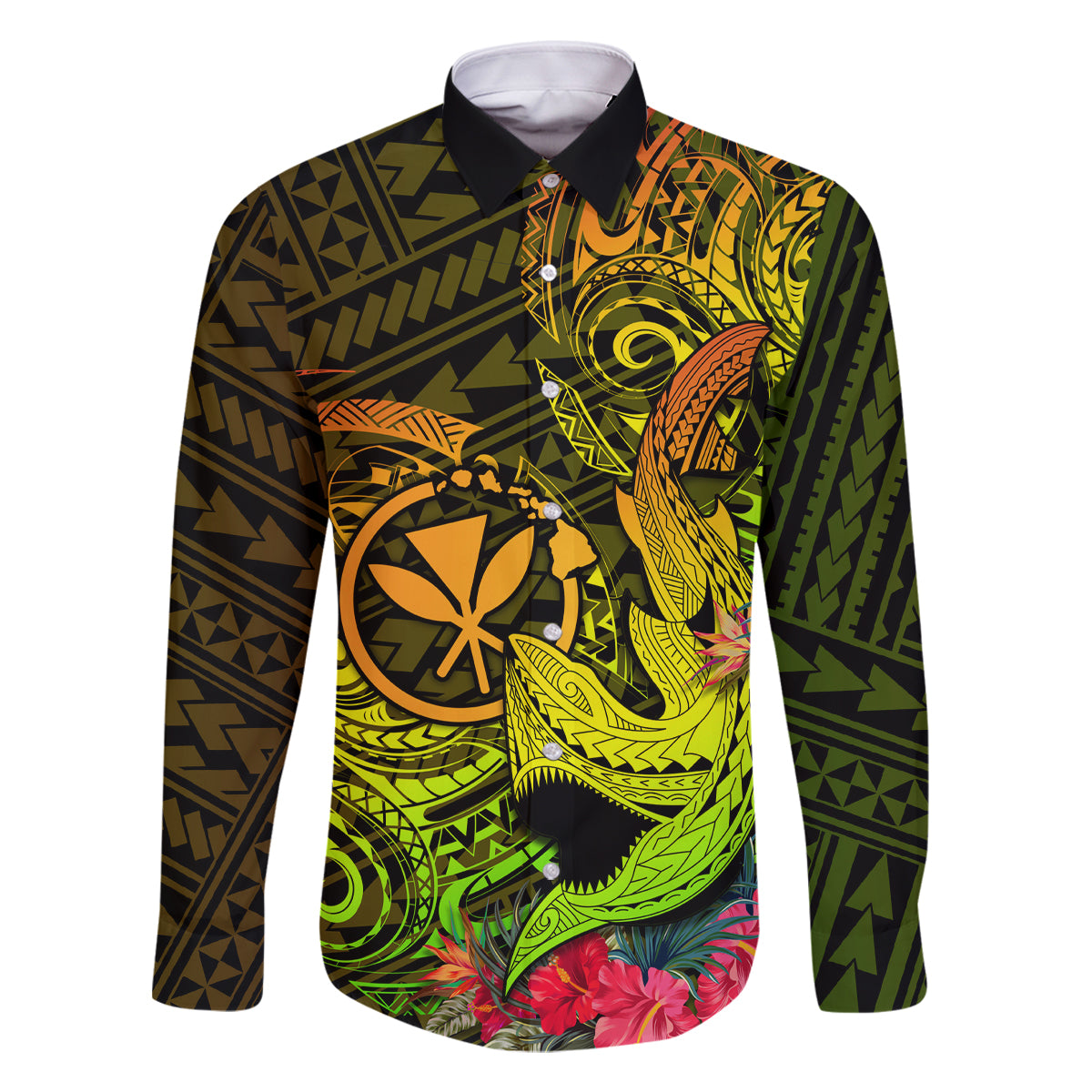 Hawaii Family Matching Off Shoulder Long Sleeve Dress and Hawaiian Shirt Kanaka Map With Polynesian Shark Tattoo Reggae Unique - Wonder Print Shop