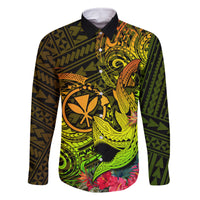 Hawaii Family Matching Off Shoulder Long Sleeve Dress and Hawaiian Shirt Kanaka Map With Polynesian Shark Tattoo Reggae Unique - Wonder Print Shop