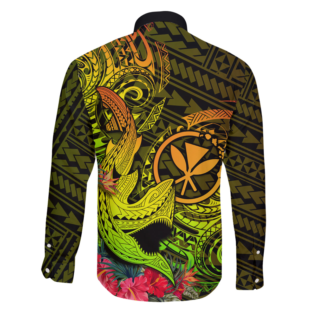 Hawaii Family Matching Off Shoulder Long Sleeve Dress and Hawaiian Shirt Kanaka Map With Polynesian Shark Tattoo Reggae Unique - Wonder Print Shop