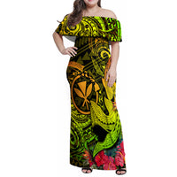 Hawaii Family Matching Off Shoulder Maxi Dress and Hawaiian Shirt Kanaka Map With Polynesian Shark Tattoo Reggae Unique - Wonder Print Shop